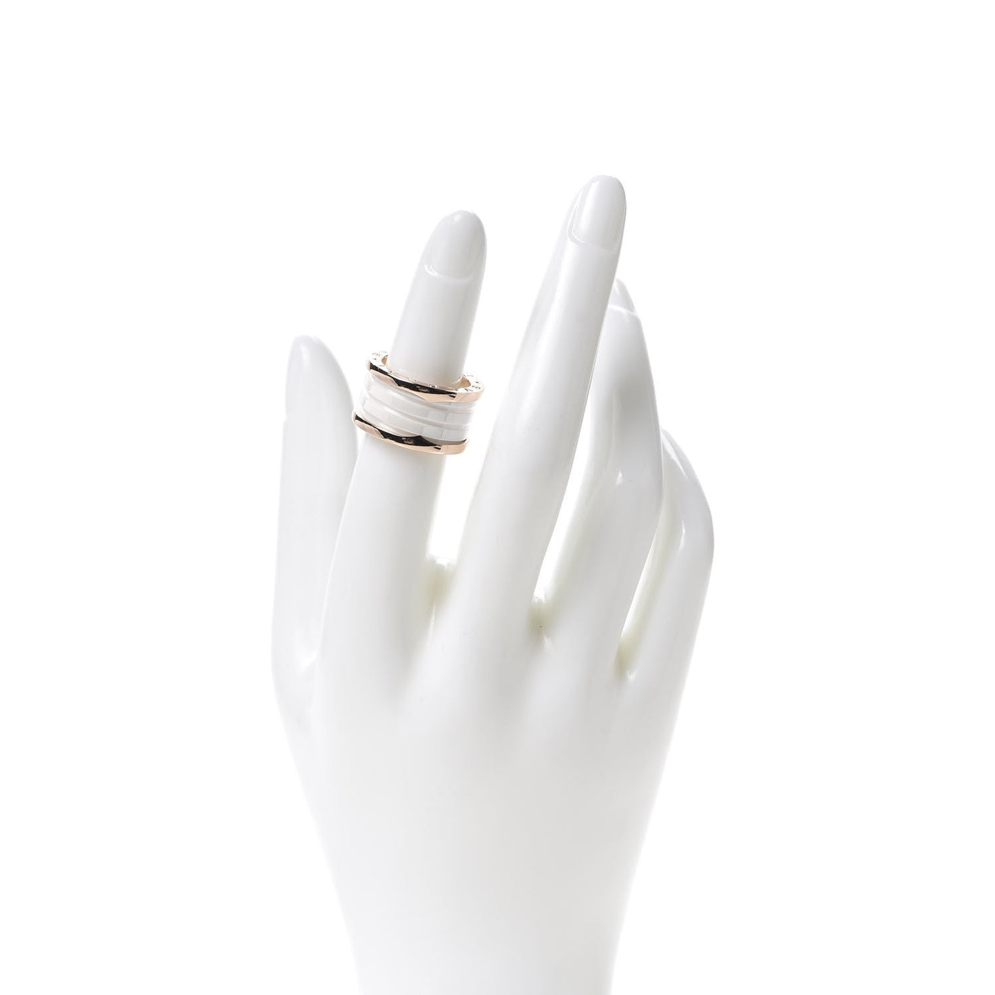 18K Rose Gold White Ceramic B.Zero1 Four-Band Ring 51 5.75