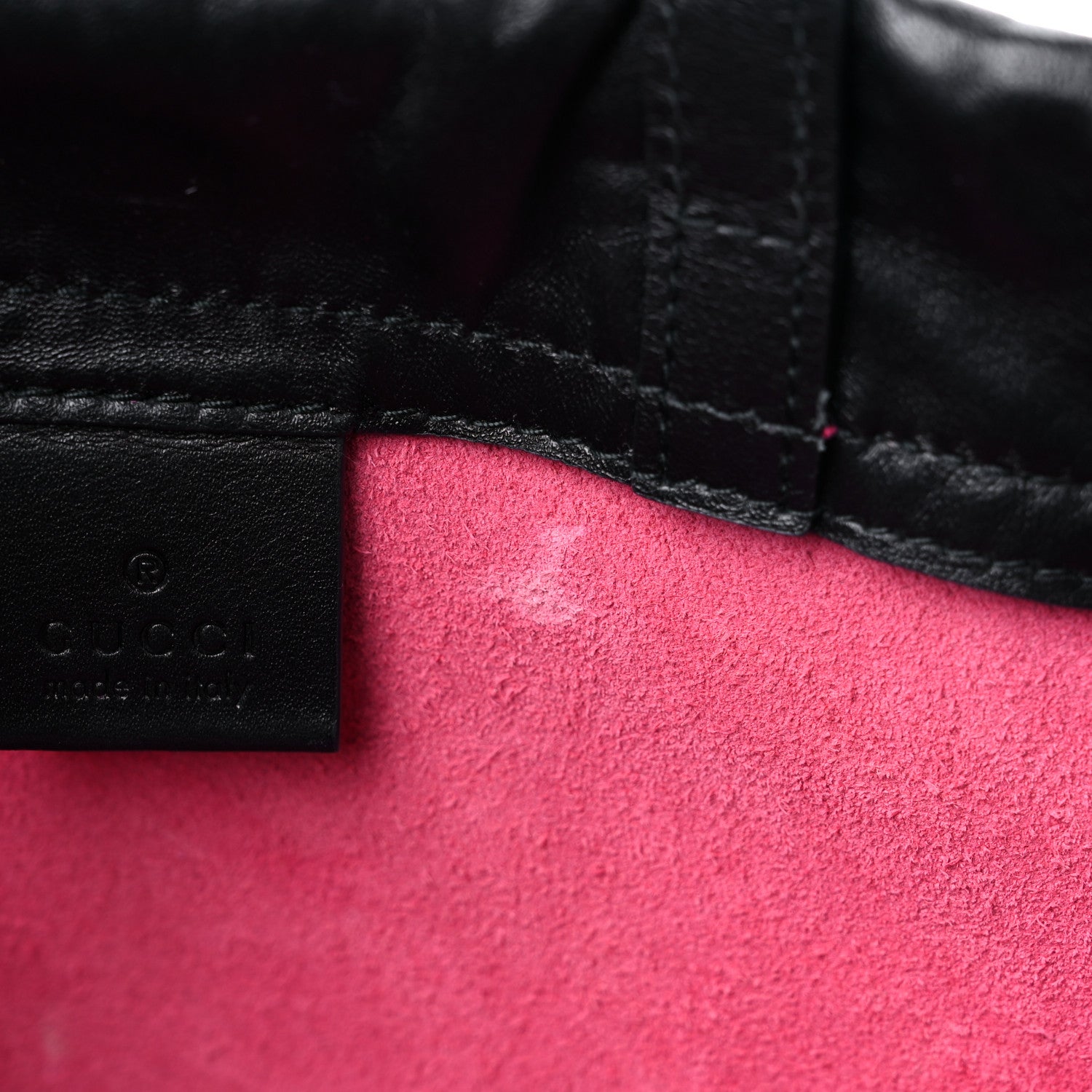Gucci Grained Calfskin Logo Drawstring Backpack Box Pink Green Black 10 of 12