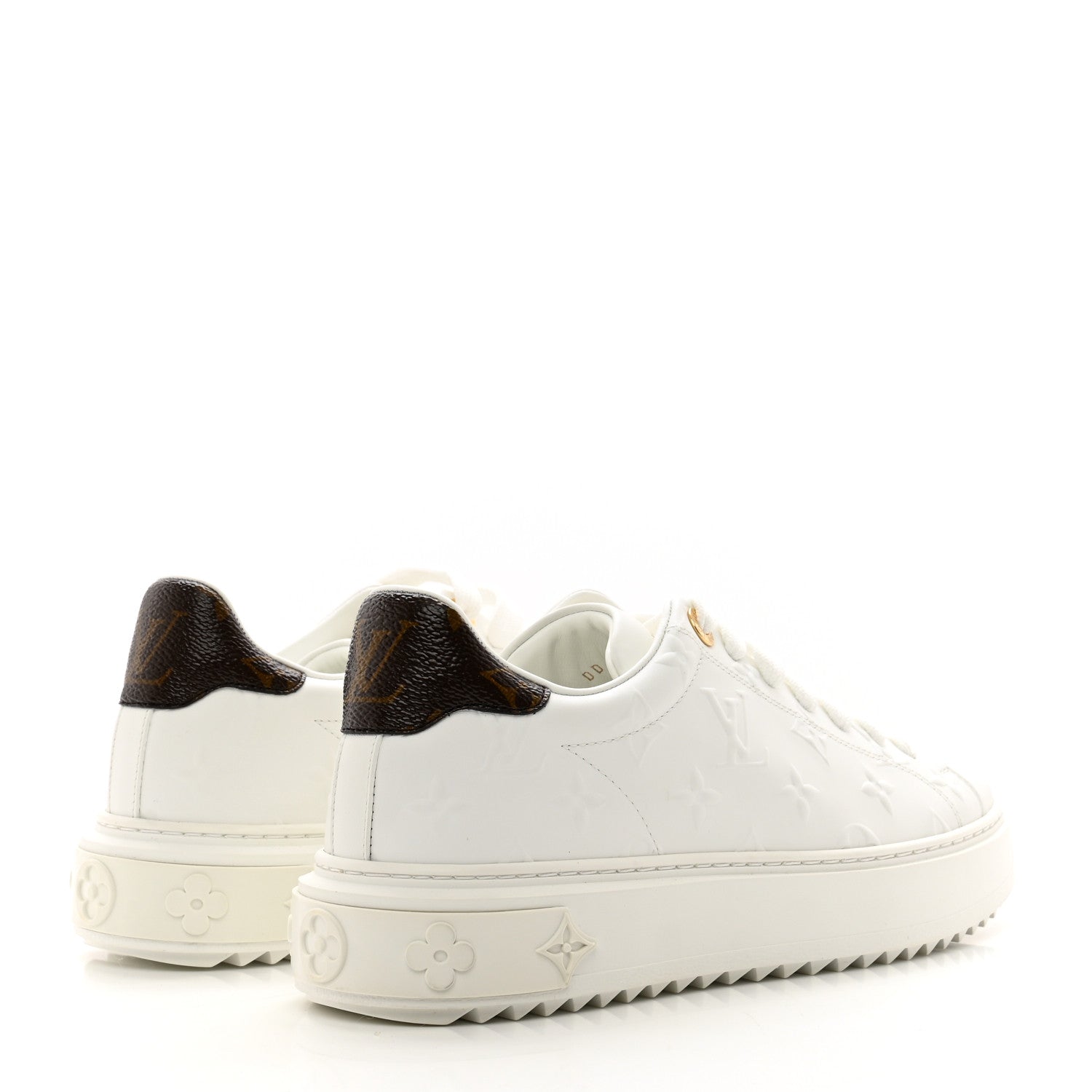 Louis Vuitton Lambskin Embossed Monogram Time Out Sneakers 37.5 White 4 of 10