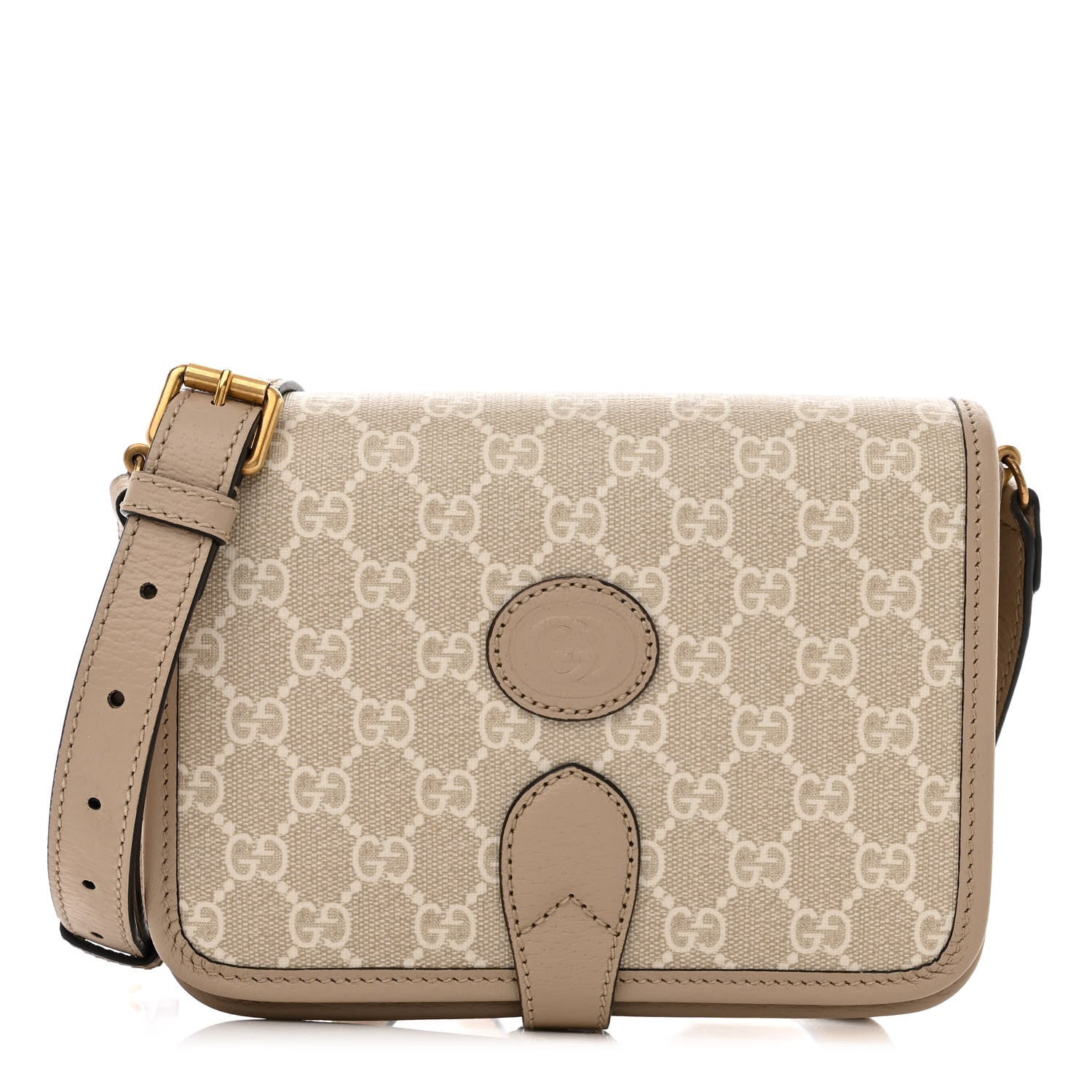 Gucci GG Supreme Monogram Textured Dollar Calfskin Mini Retro Interlocking G Flap Shoulder Bag Beige Mystic White Oatmeal 1 of 12