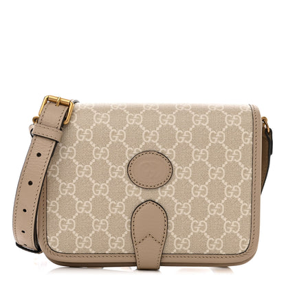 Gucci GG Supreme Monogram Textured Dollar Calfskin Mini Retro Interlocking G Flap Shoulder Bag Beige Mystic White Oatmeal 1 of 12