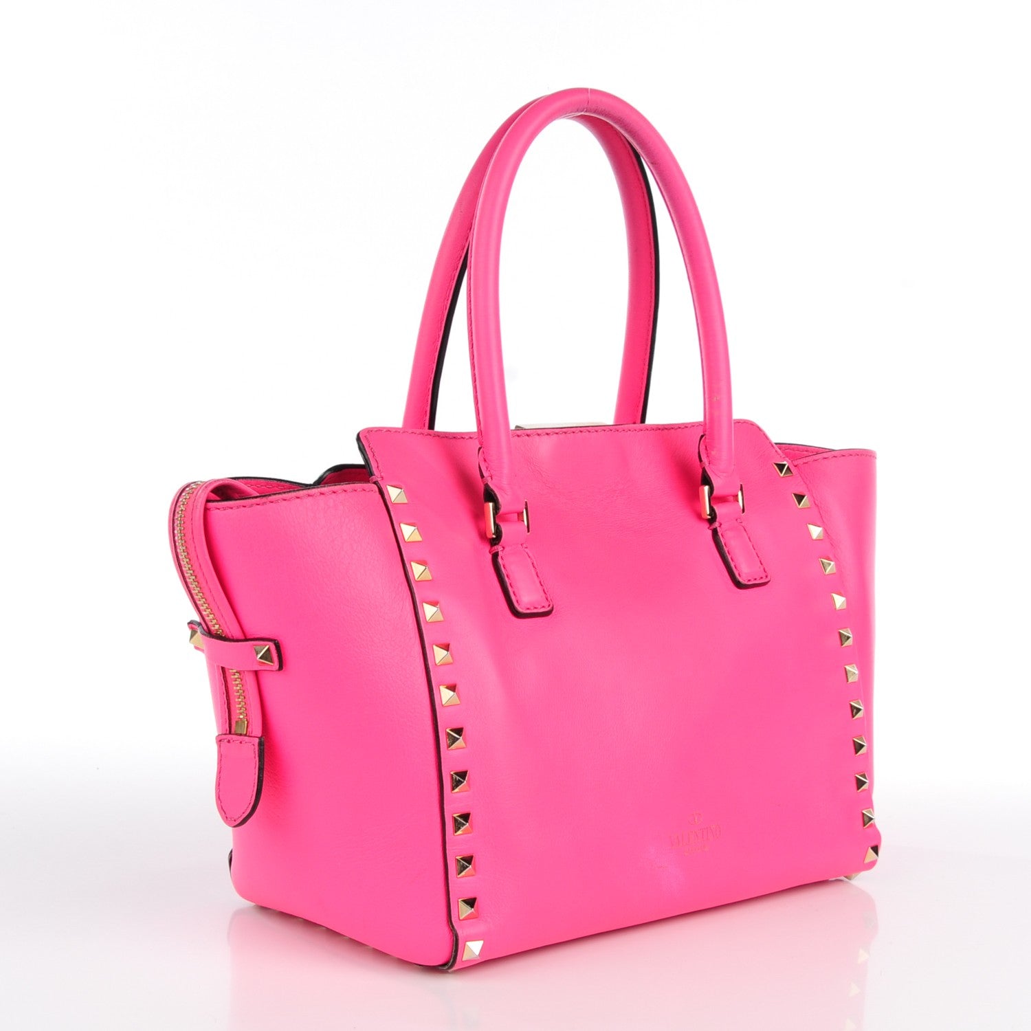 Valentino Garavani Vitello Small Rockstud Double Handle Tote Fuxia Fluo 3 of 16
