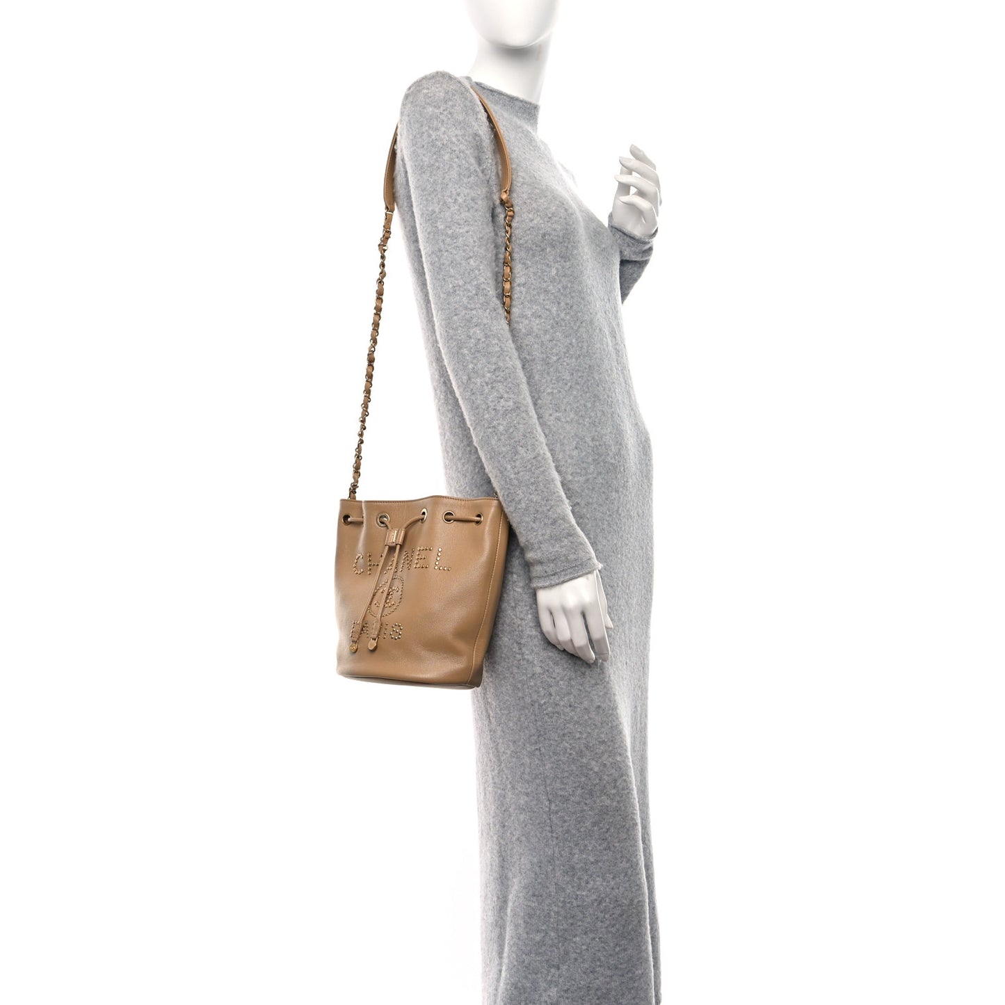 Caviar Deauville Drawstring Bucket Bag Beige