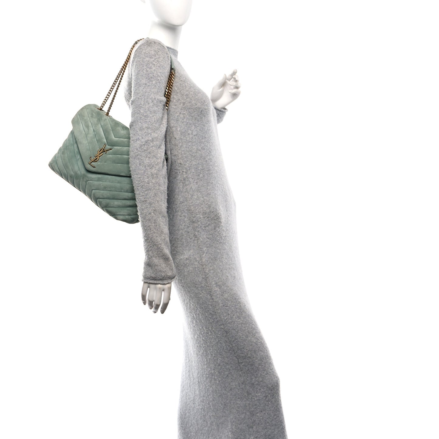 Suede Y Quilted Monogram Medium Loulou Chain Satchel Vert Opaline
