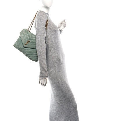 Saint Laurent Suede Y Quilted Monogram Medium Loulou Chain Satchel Vert Opaline 2 of 12