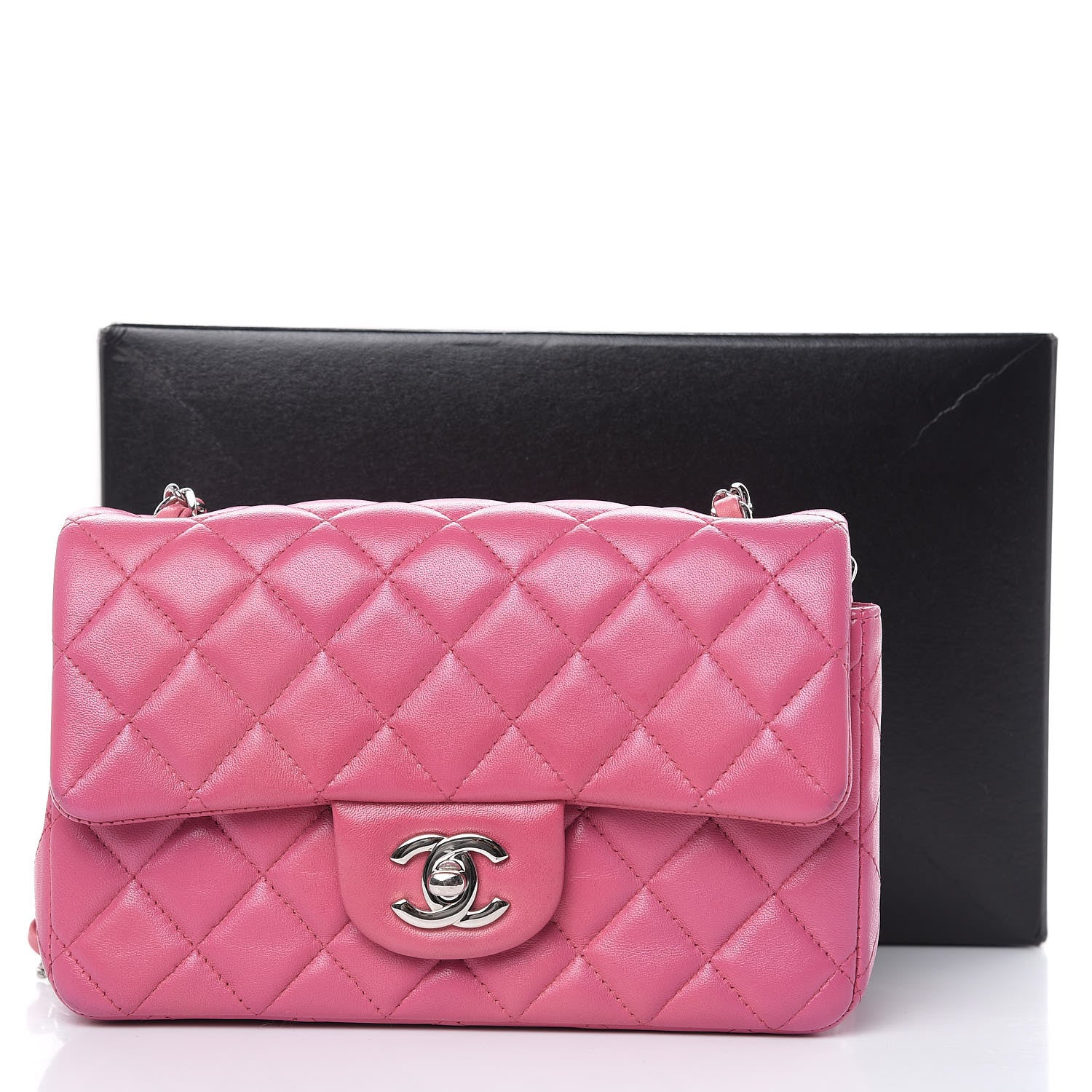Chanel Lambskin Quilted Mini Rectangular Flap Dark Pink 16 of 16