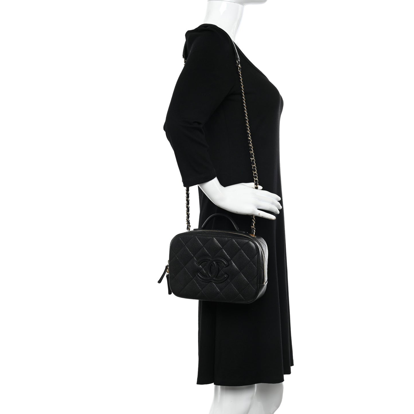 Caviar Quilted CC Small Top Handle Vanity Case Black