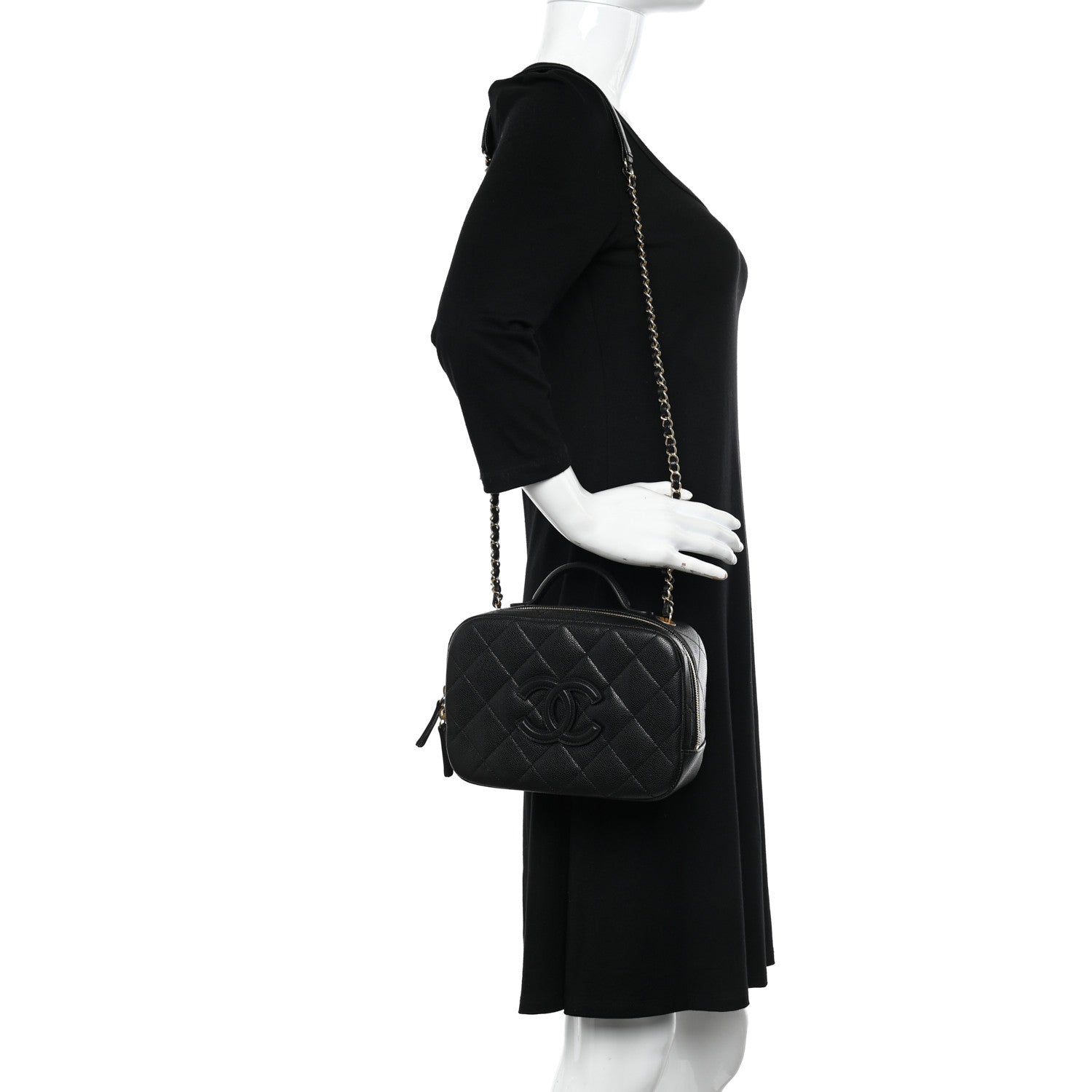 Chanel Caviar Quilted CC Small Top Handle Vanity Case Black 3 of 12
