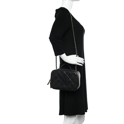 Chanel Caviar Quilted CC Small Top Handle Vanity Case Black 3 of 12