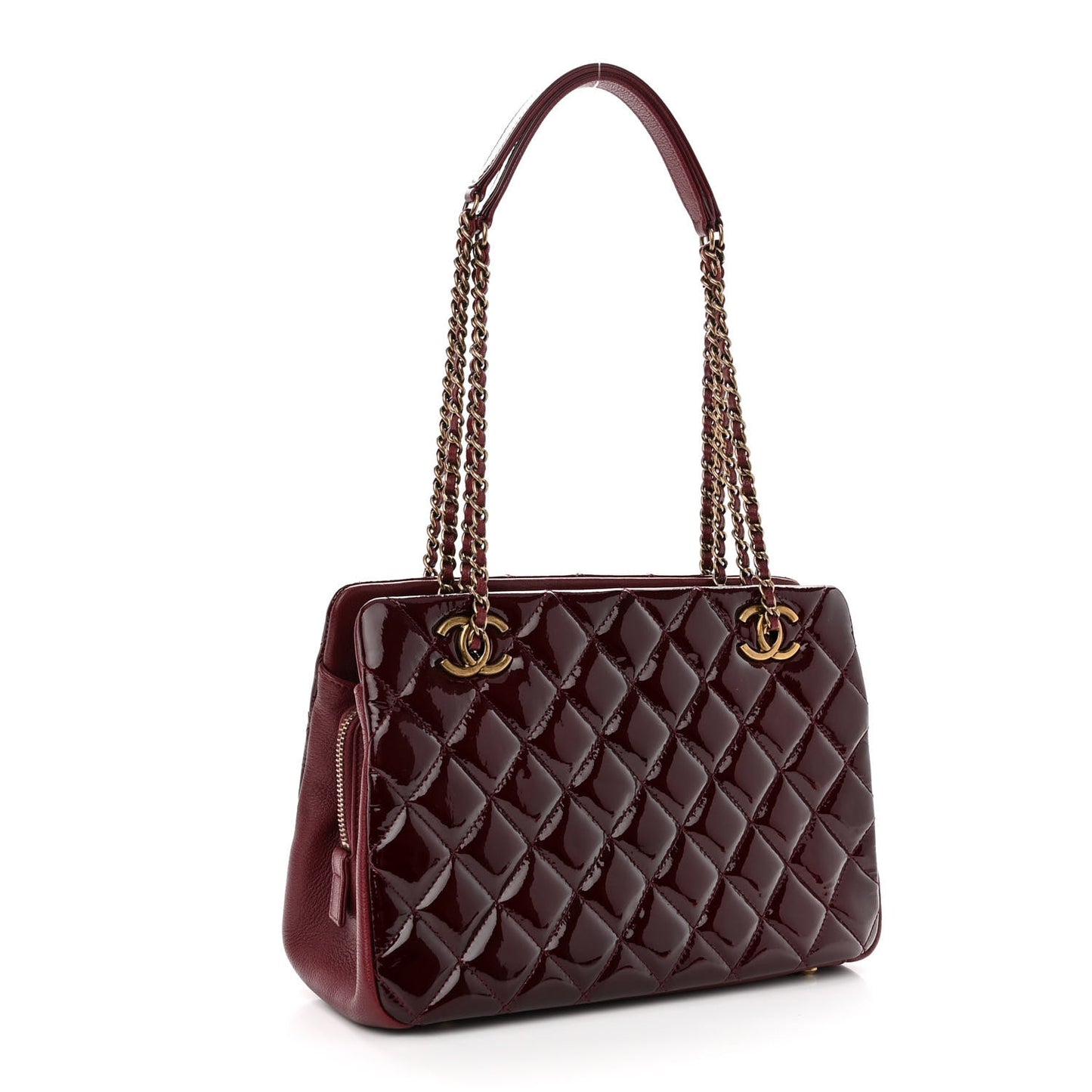 Patent Goatskin Quilted Small CC Eyelet Tote Burgundy