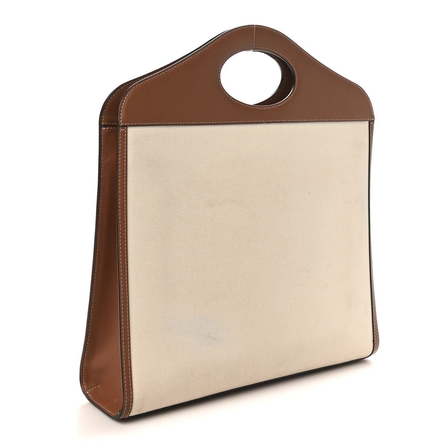Canvas Smooth Calfskin Two Tone Medium Pocket Bag Natural Malt Brown