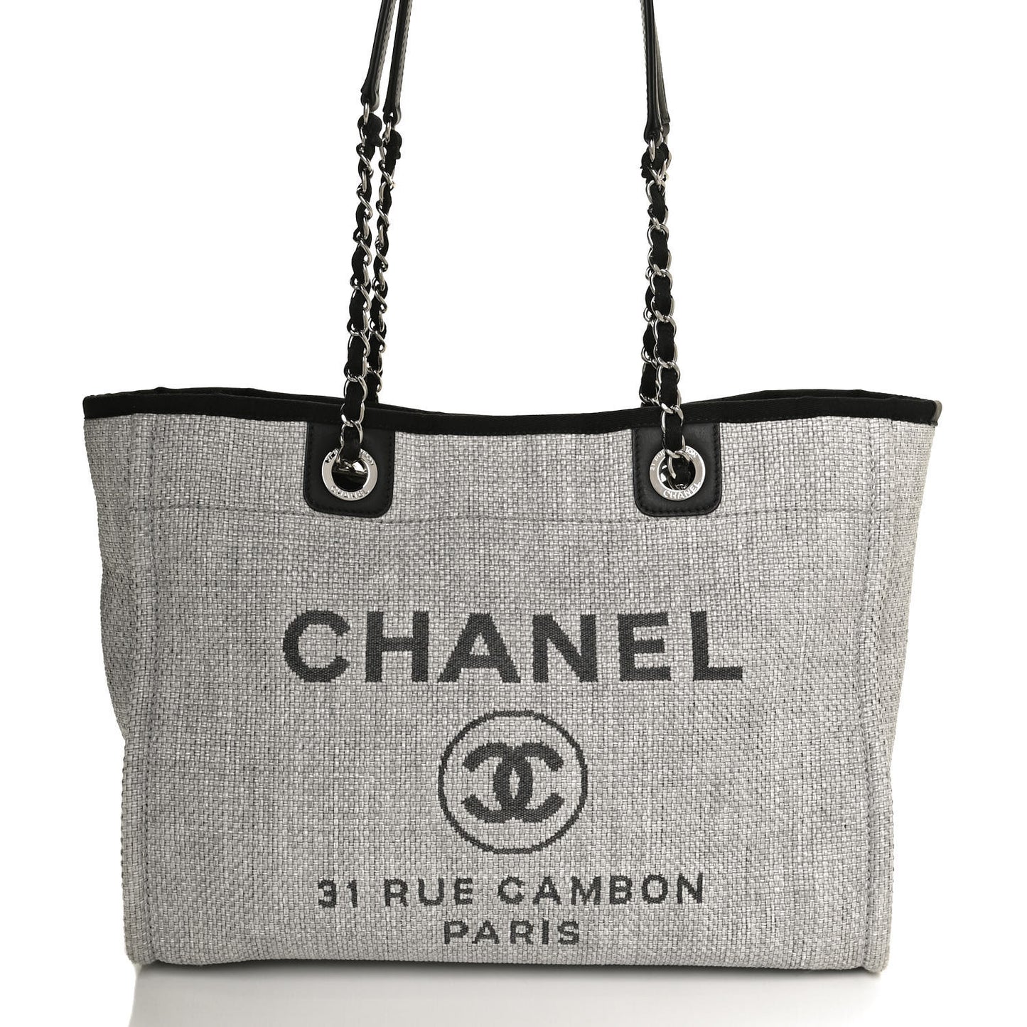 Woven Straw Raffia Small Deauville Tote Grey