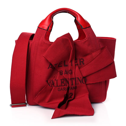 Valentino Garavani Canvas Atelier 02 Bow Edition Small Tote Bag Red 3 of 10