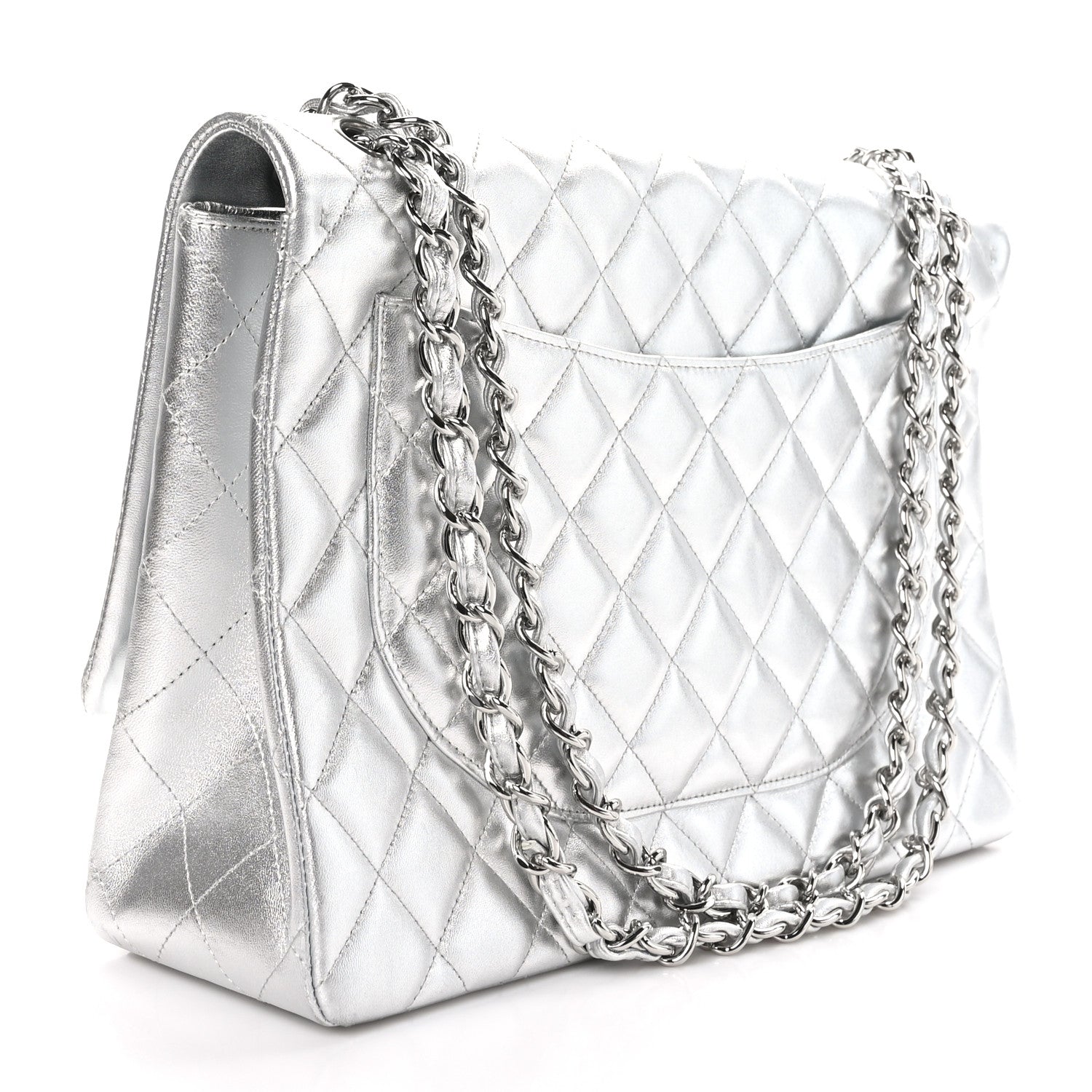Chanel Metallic Lambskin Quilted Maxi Single Flap Silver 3 of 10