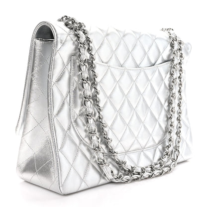 Chanel Metallic Lambskin Quilted Maxi Single Flap Silver 3 of 10