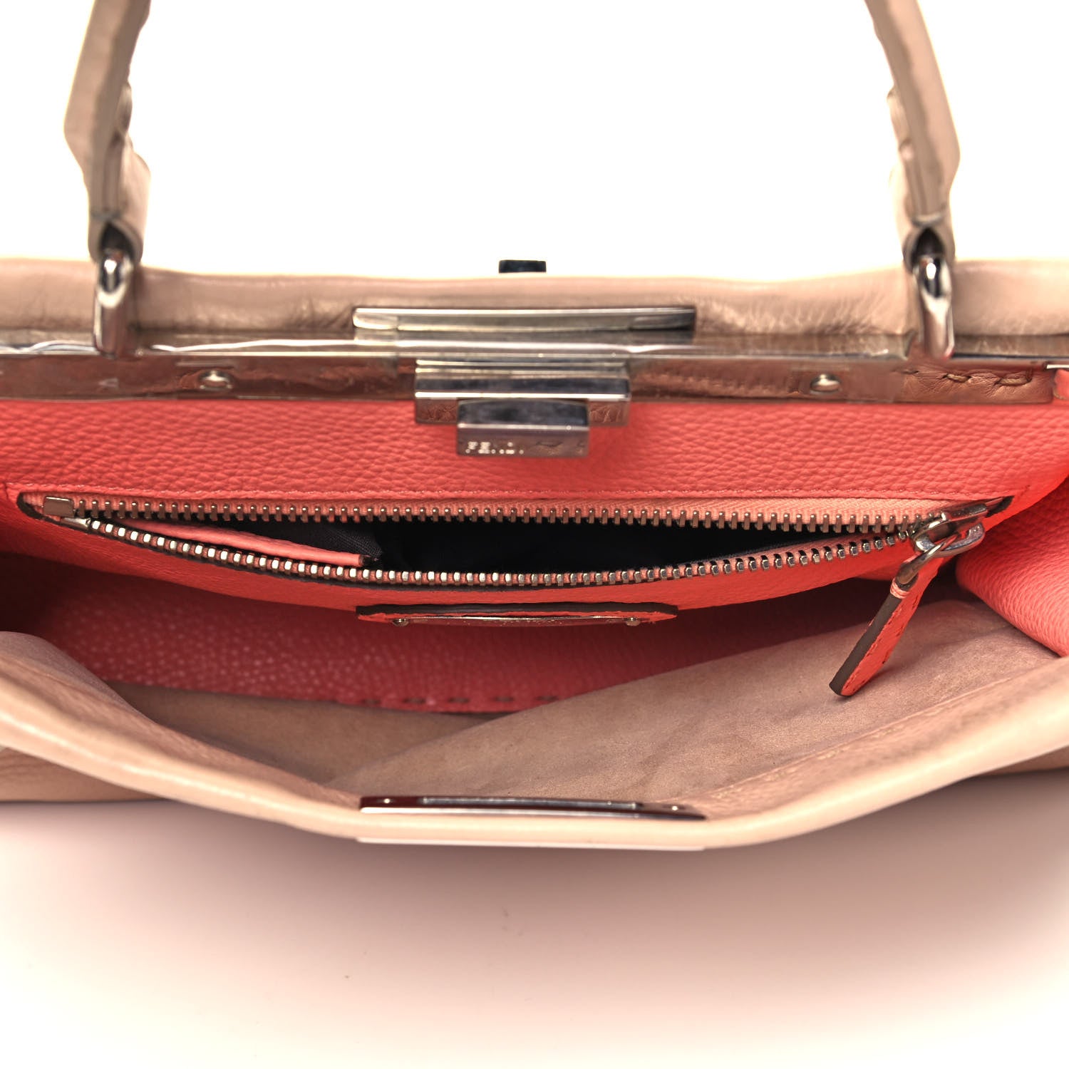 Fendi Cuoio Romano Selleria Bi-Color Medium Peekaboo Iconic Satchel Rosa Plaster Pesca 5 of 9