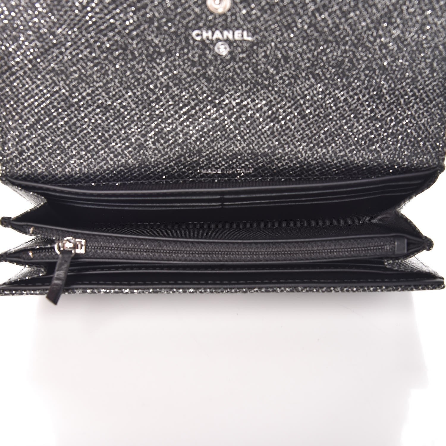 Chanel Glitter Calfskin Quilted Long Flap Wallet Black 5 of 10