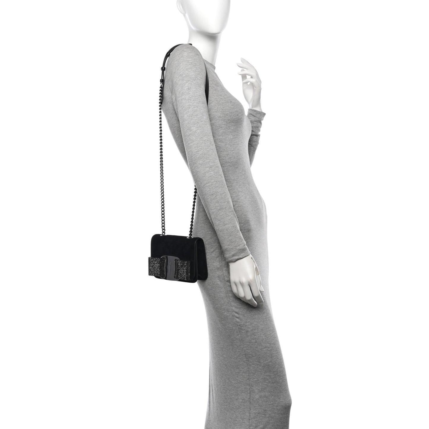 Suede Crystal Mini Vara Bow Crossbody Bag Black