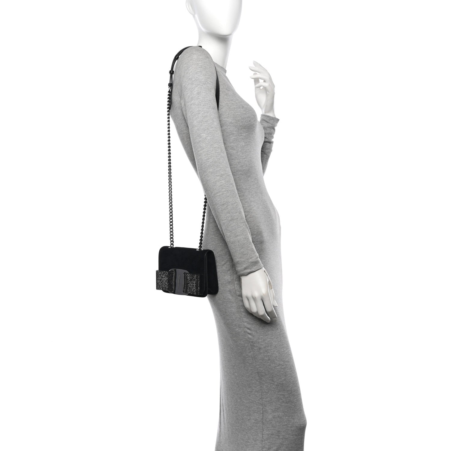 Salvatore Ferragamo Suede Crystal Mini Vara Bow Crossbody Bag Black 2 of 10