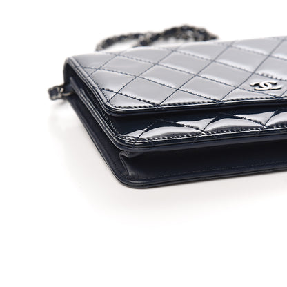 Chanel Patent Quilted Wallet On Chain WOC Navy Blue 7 of 9