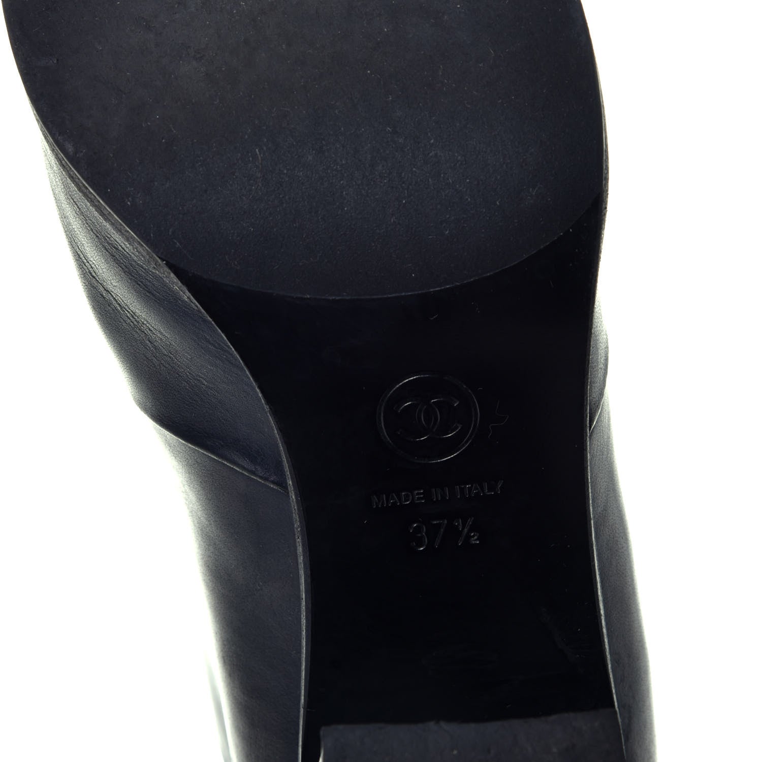 Chanel Calfskin CC Cap Toe Knee High Boots 37.5 Black 7 of 9