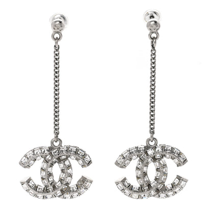 Chanel Baguette Crystal CC Drop Earrings Silver 1 of 5