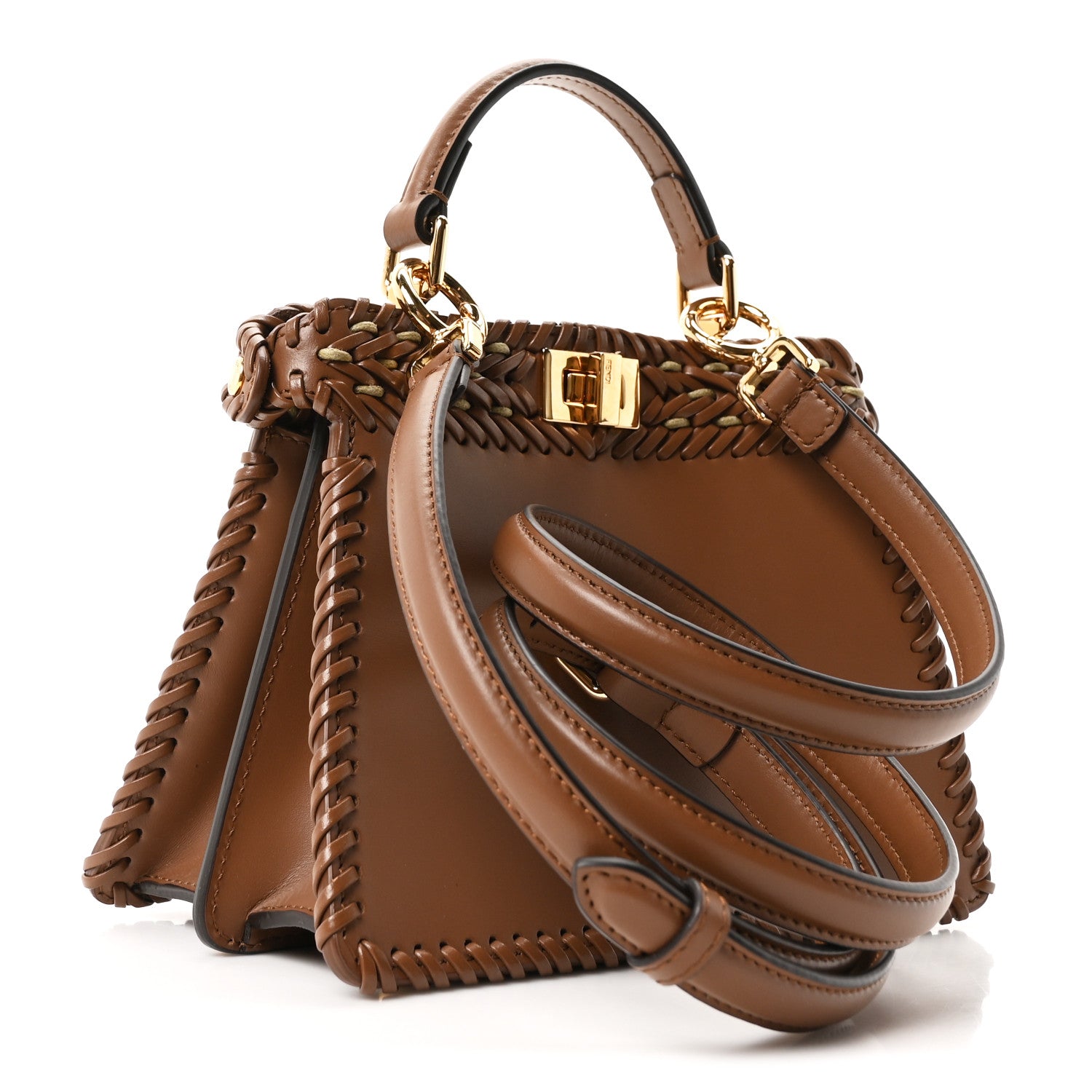 Fendi Vitello King Shiny Nappa Intreccio Petite Peekaboo I SEE U Satchel Gianduia 3 of 11