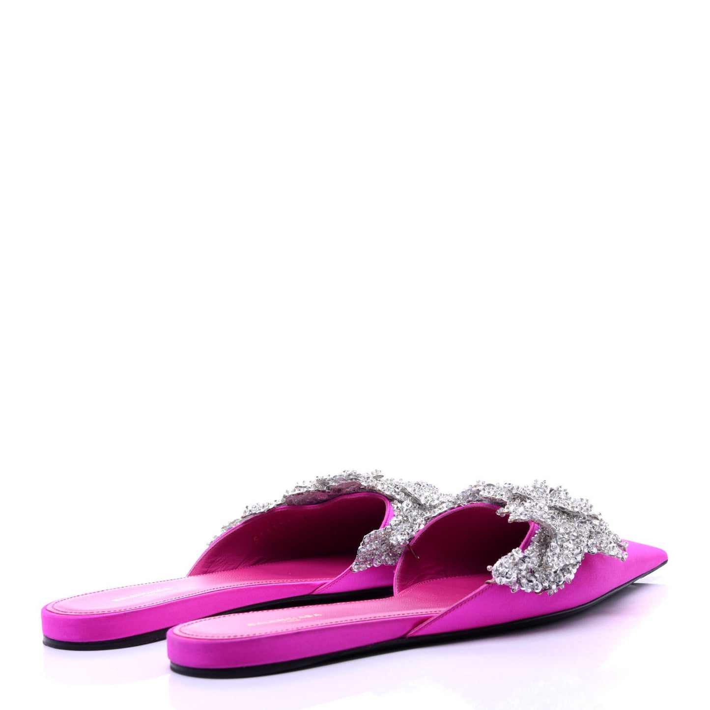 Satin Sequin Embellished Slash Slippers 37.5 Fuchsia
