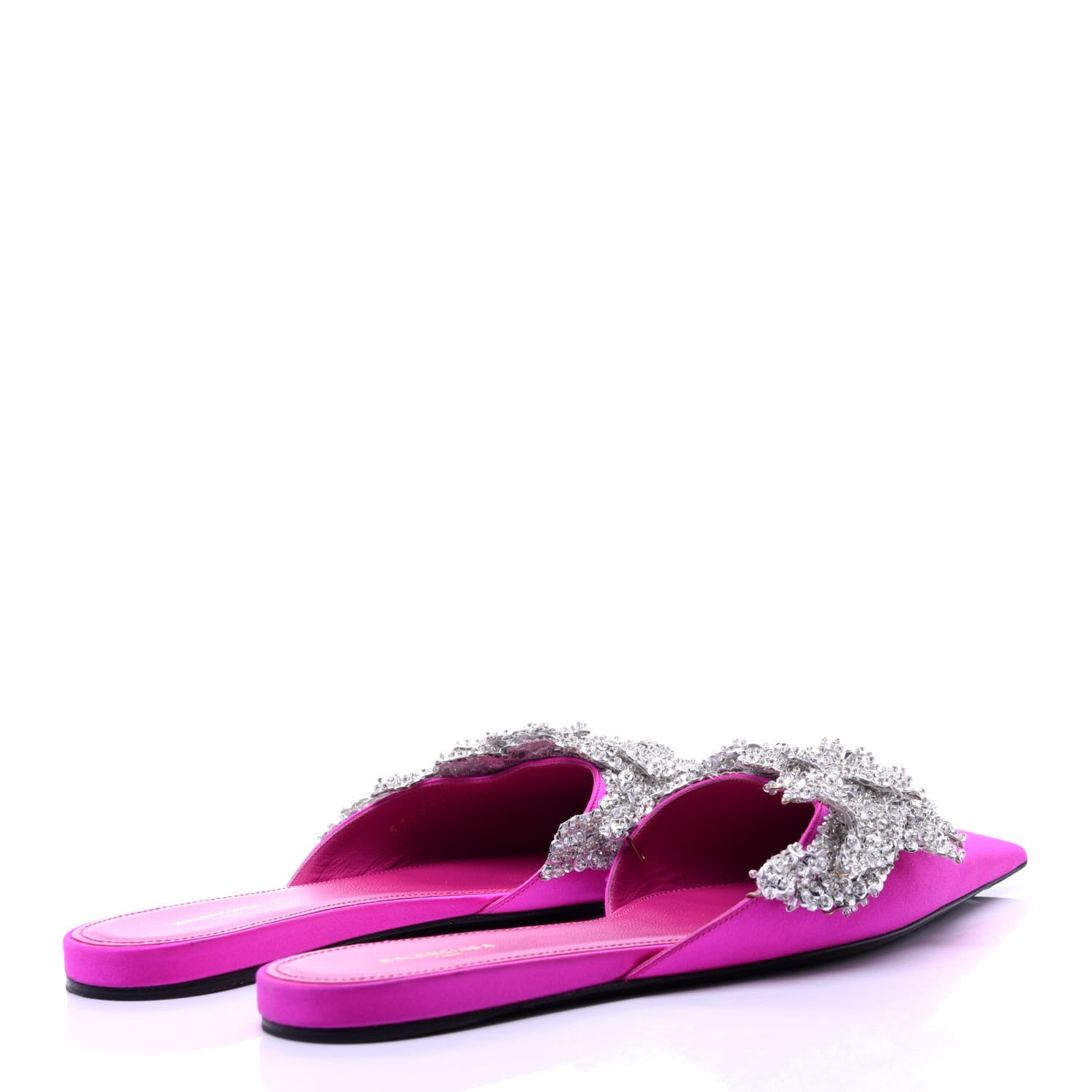 Balenciaga Satin Sequin Embellished Slash Slippers 37.5 Fuchsia 3 of 11
