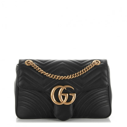 Gucci Calfskin Matelasse Medium GG Marmont Shoulder Bag Black 1 of 7