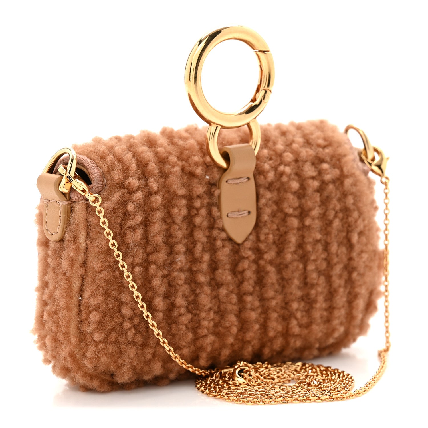 Fendi Shearling Nano Maxi Buckle Baguette Charm Camel 3 of 7
