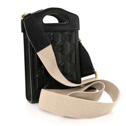 Gucci Calfskin GG Matelasse Mini Top Slip Handle Crossbody Bag Black Natural 3 of 10