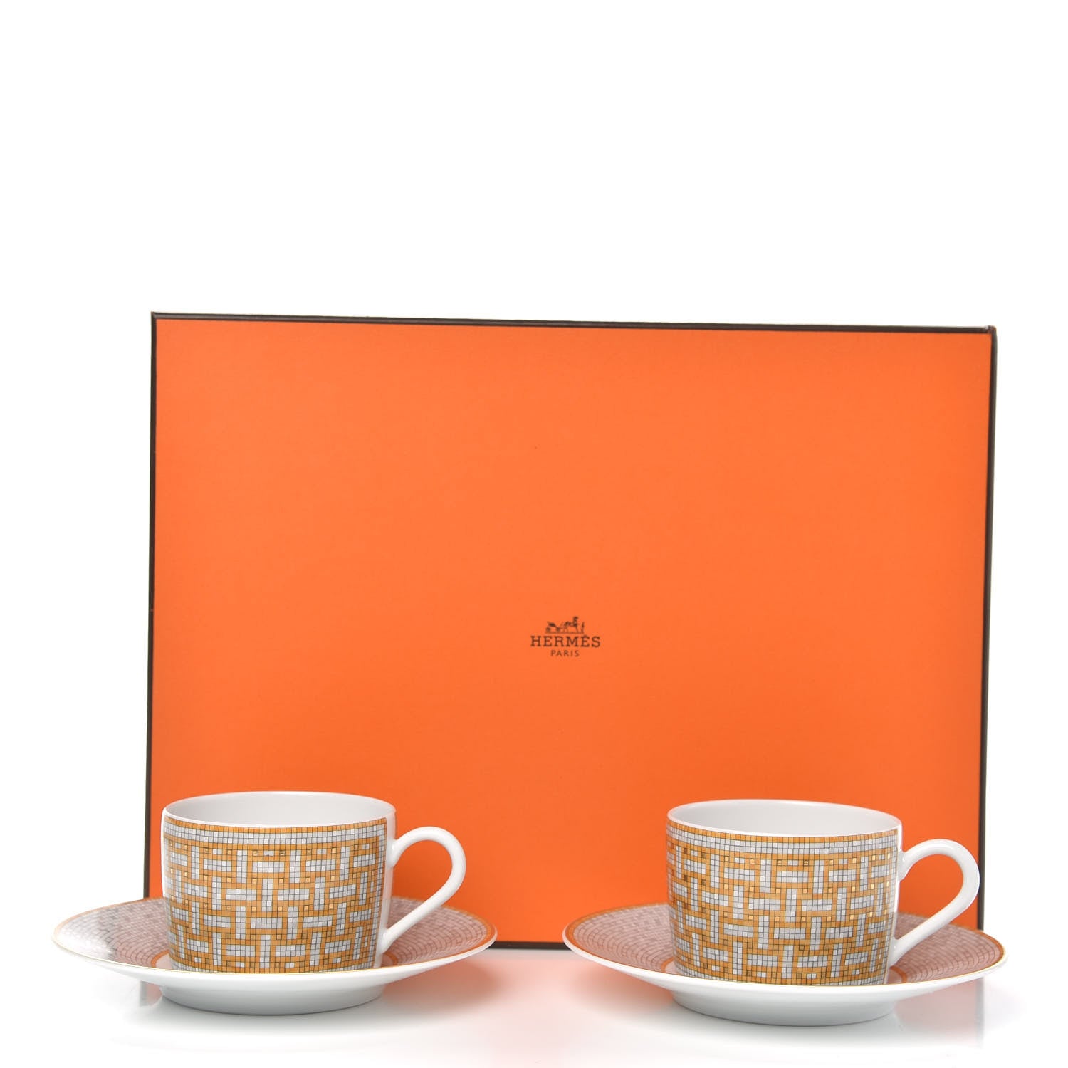 Hermes Porcelain Mosaique Au 24 Gold Tea Cup And Saucer Set Of 2 6 of 6