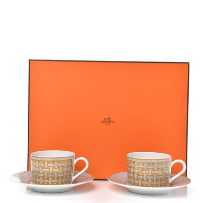 Hermes Porcelain Mosaique Au 24 Gold Tea Cup And Saucer Set Of 2 6 of 6