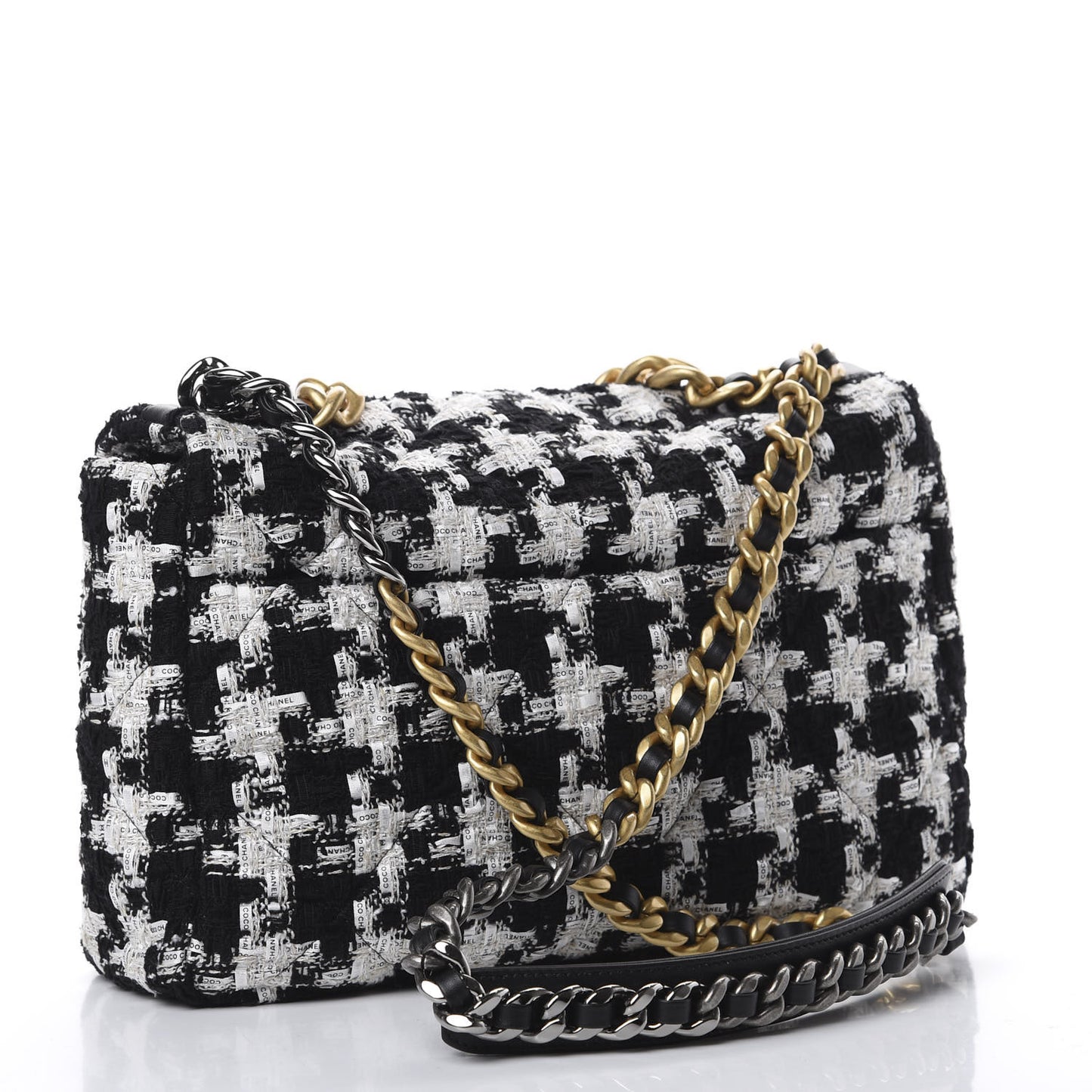 Tweed Quilted Large 19 Flap Black Ecru White