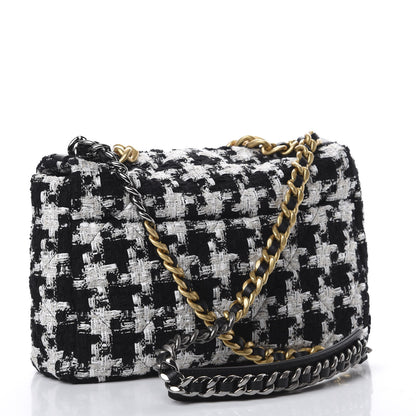 Chanel Tweed Quilted Large 19 Flap Black Ecru White 2 of 9