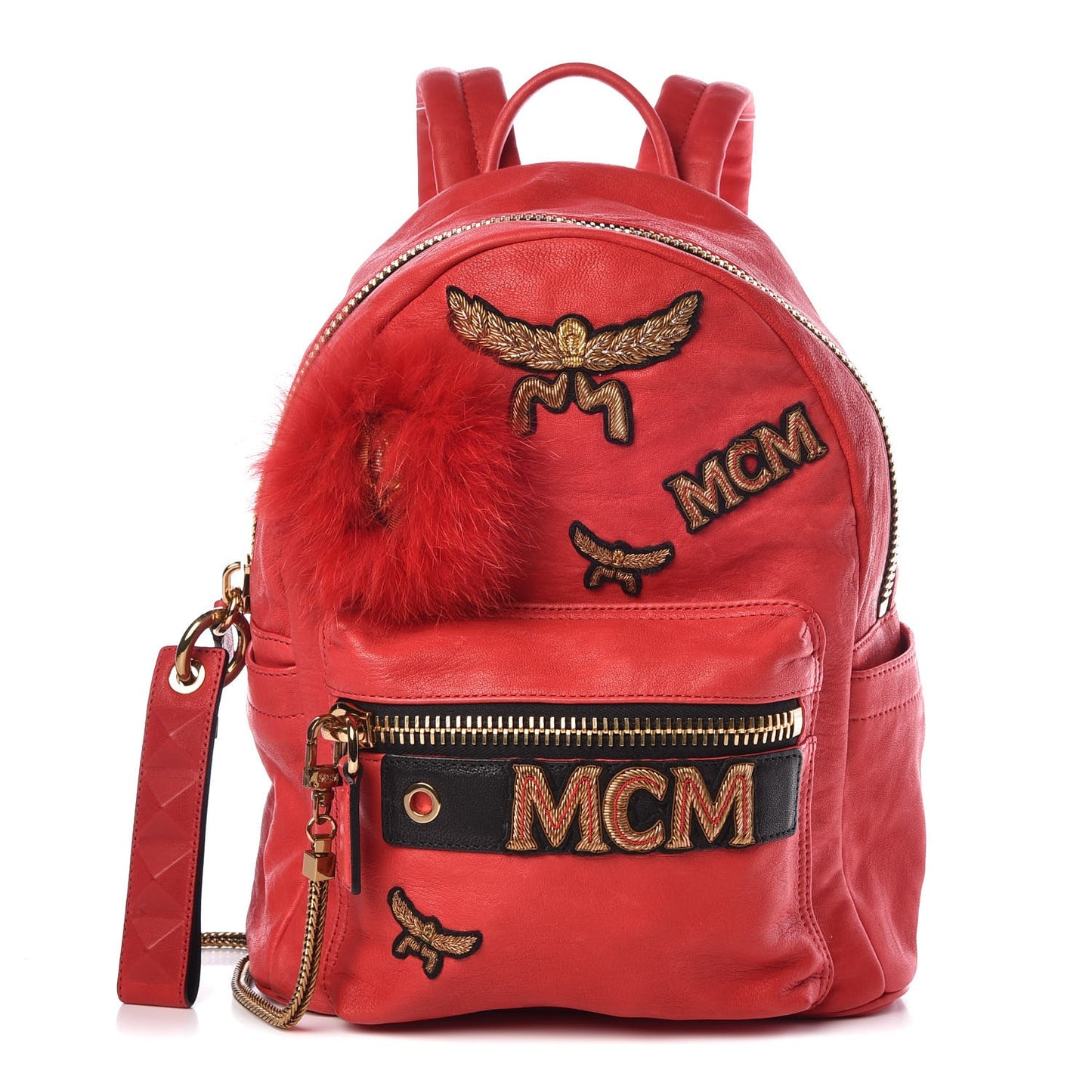 Lambskin Fox Fur Small Stark Insignia Backpack Red