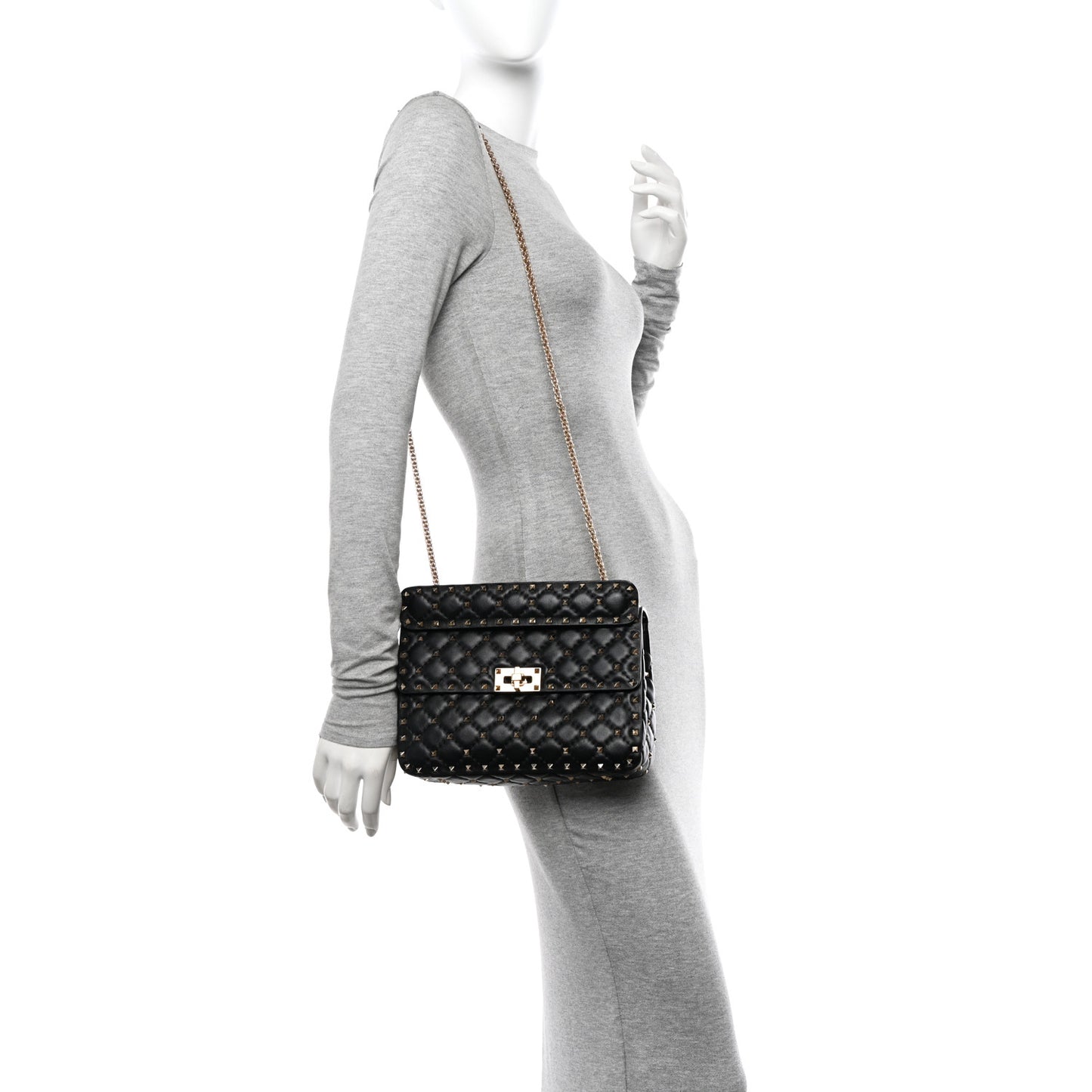 Nappa Medium Rockstud Spike Shoulder Bag Black