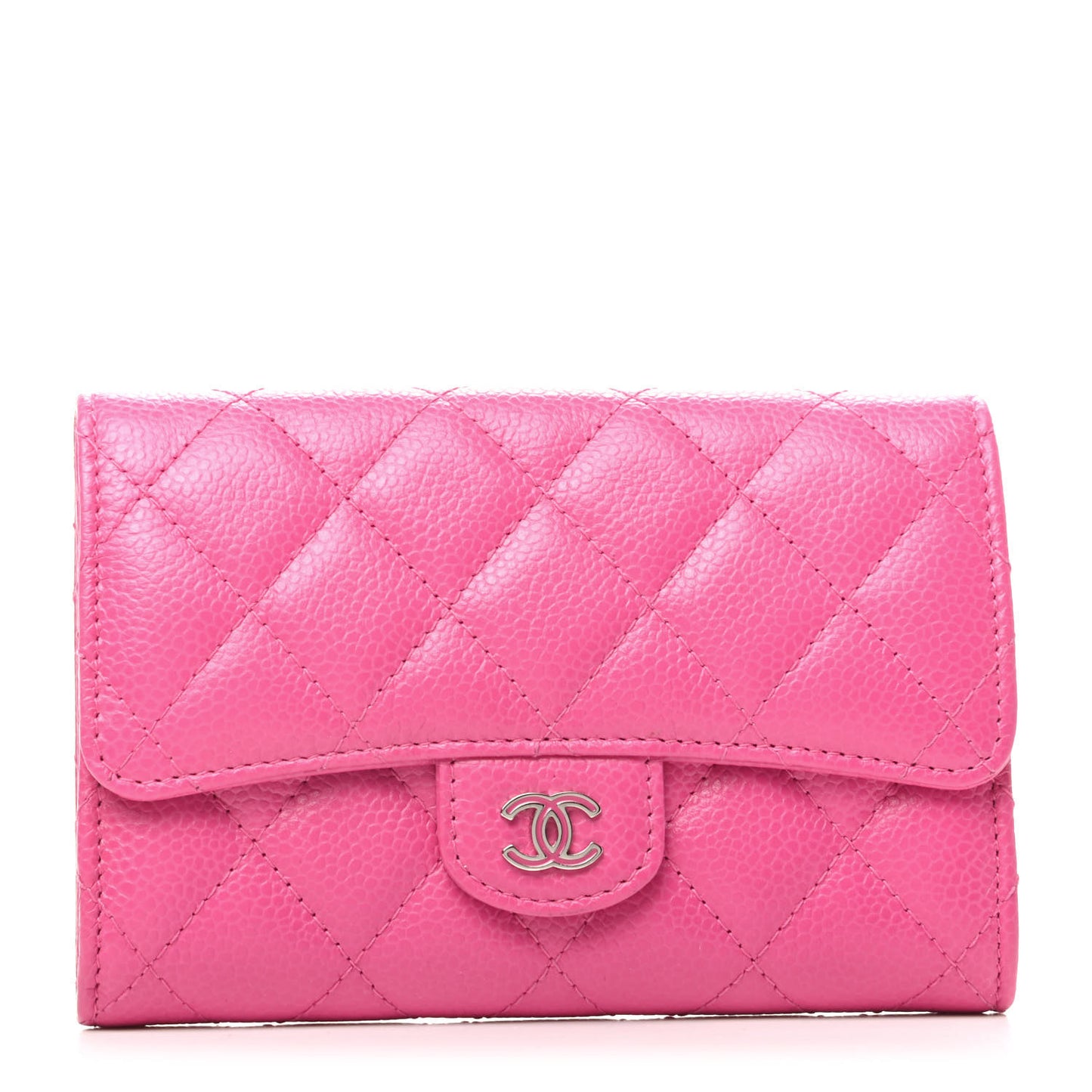 Caviar Quilted Small Flap Wallet Pink
