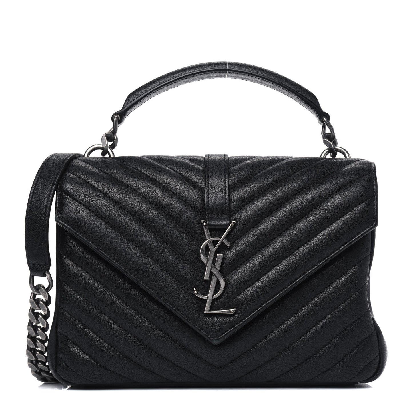 Sheepskin Matelasse Chevron Monogram Medium College Bag Black
