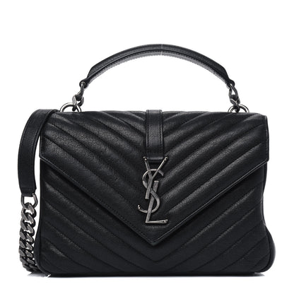 Saint Laurent Sheepskin Matelasse Chevron Monogram Medium College Bag Black 1 of 6