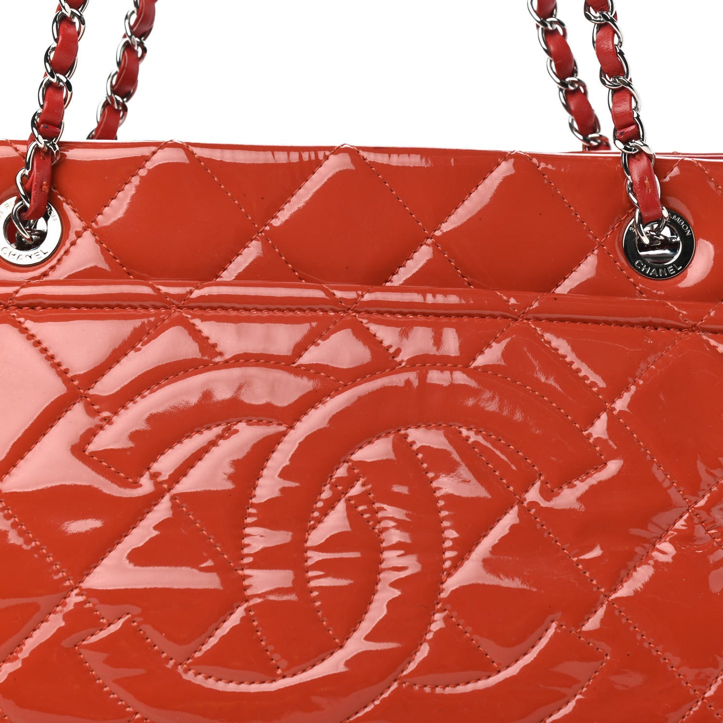 Patent Quilted Timeless CC Soft Tote Red