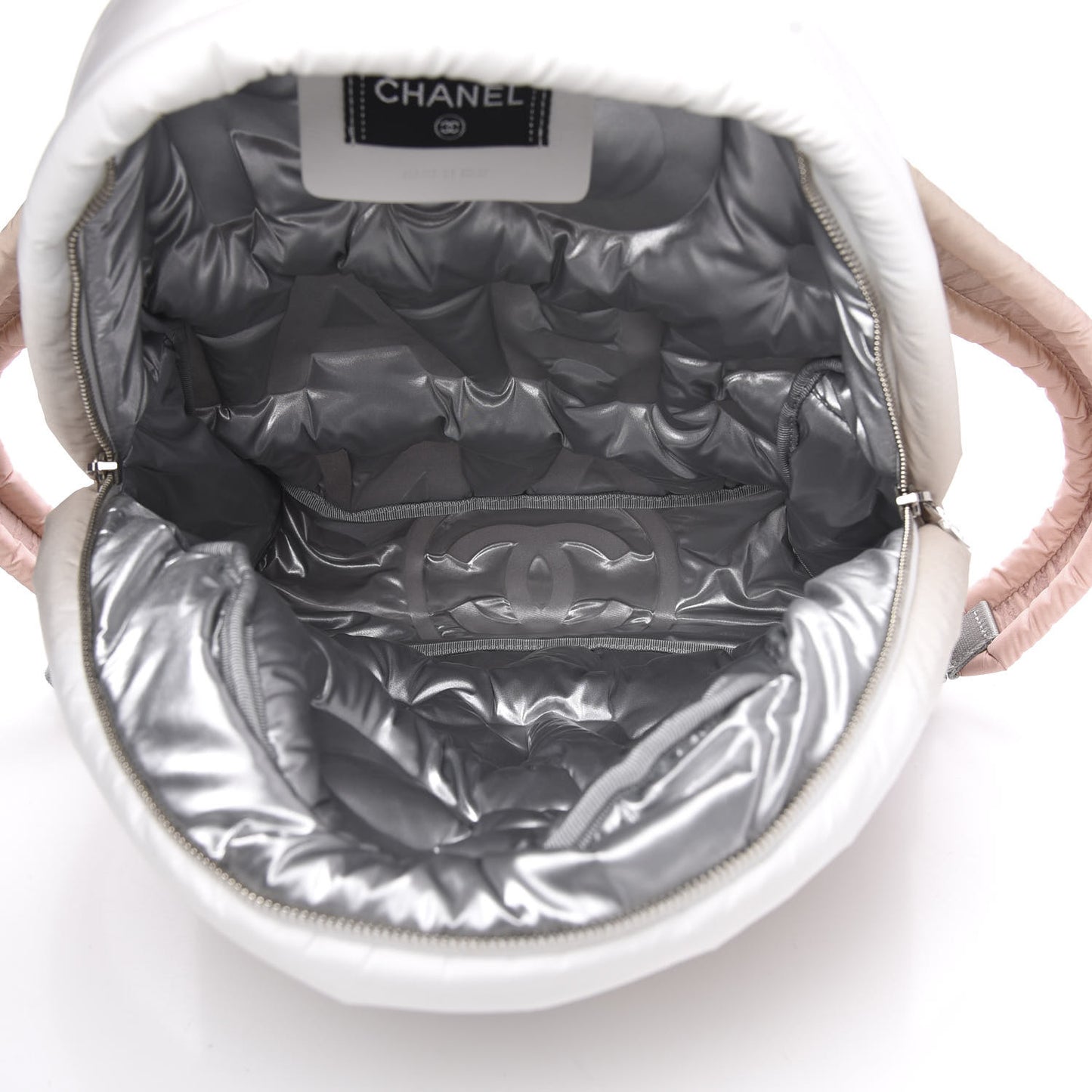 Nylon Embossed Small Doudoune Backpack Pink Grey White