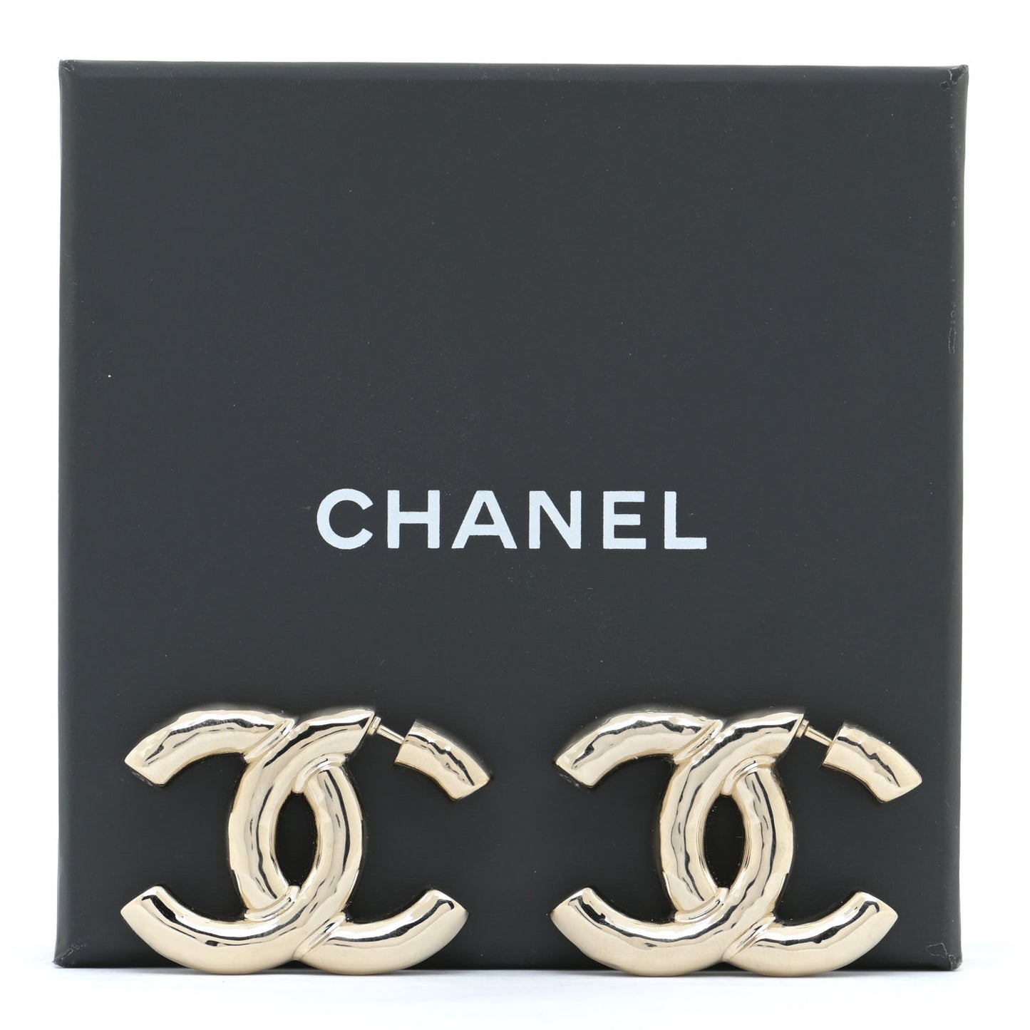 Metal Large CC Earrings Light Gold