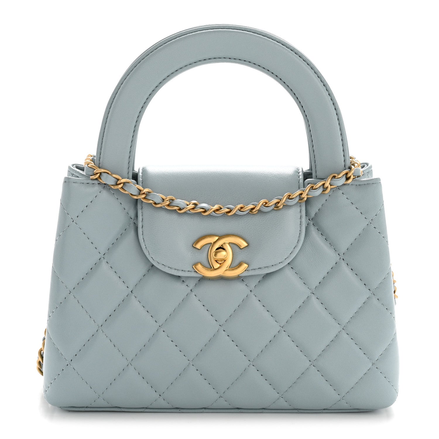Chanel Shiny Aged Calfskin Quilted Nano Kelly Shopper Light Blue 1 of 11