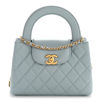 Chanel Shiny Aged Calfskin Quilted Nano Kelly Shopper Light Blue 1 of 11