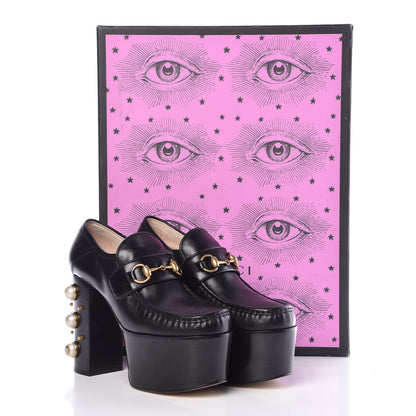 Gucci Malaga Kid Pearl Studded Vegas Platform Loafers 38 Black 9 of 9