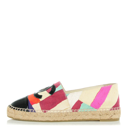 Chanel Fabric Striped Patent CC Espadrilles 39 Multicolor Black 1 of 9