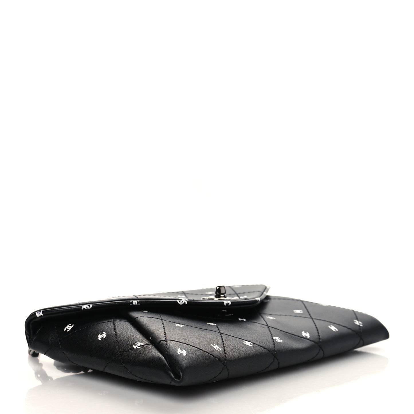 Printed Lambskin Logo CC Envelope Clutch With Chain Black White