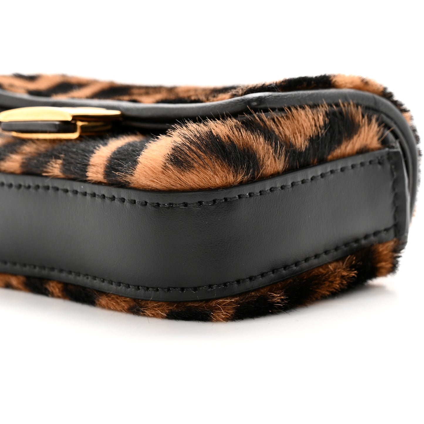 Sheared Sheepskin Vitello King FF Nano Baguette Charm Tobacco Moro Black